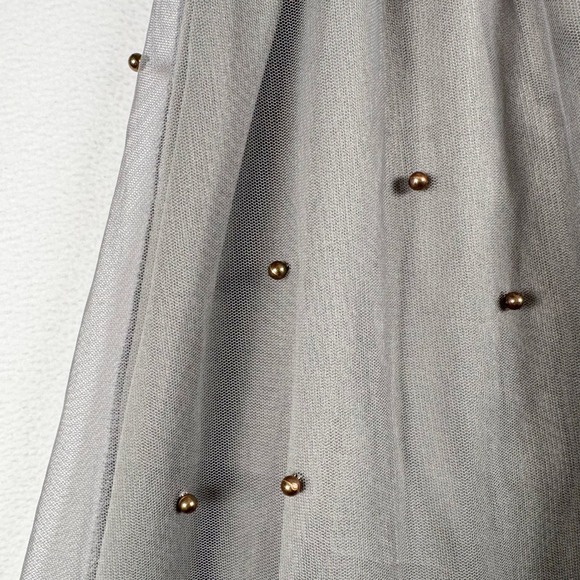 Chicwish Grey Tulle Maxi Skirt Faux Pearl Accents Ruffle Tiered Mesh Romantic - Picture 2 of 7